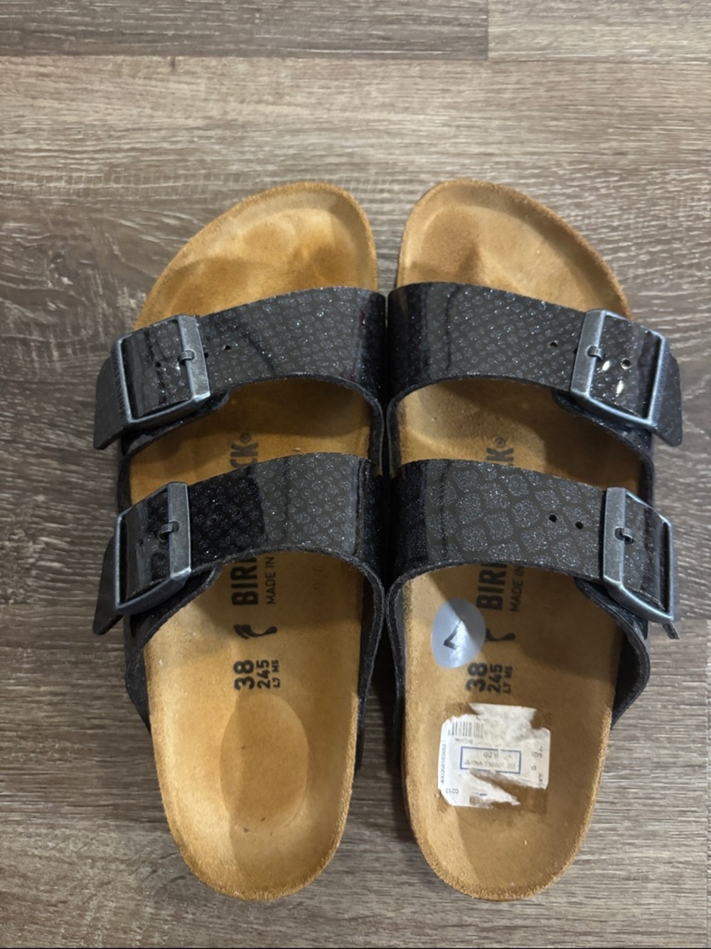 Birkenstock Arizona Double Buckle Sandals in Black with Tan Footbed